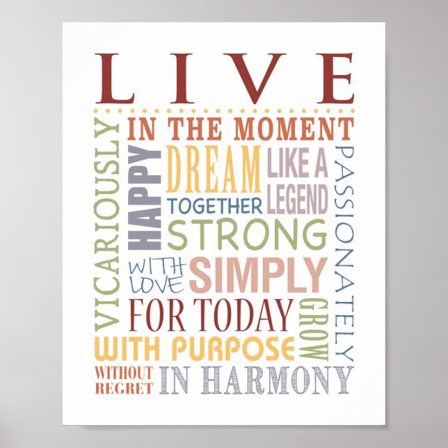 Affiche LIVE Typographic Print, Live, Laugh, Love Series (Devant)