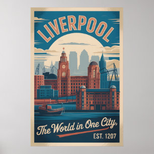 Affiche Liverpool Angleterre Paysage Urbain de Style Rétro