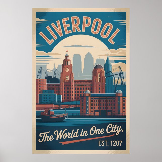 Affiche Liverpool Angleterre Paysage Urbain de Style Rétro (Devant)