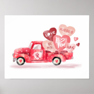 Affiche Livraison de Valentine Chariot et coeur couleur ro