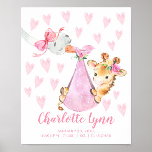 Affiche Livraison spéciale cigogne Giraffe Baby Stats de n