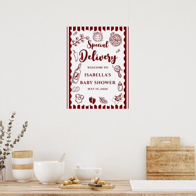 Affiche Livraison spéciale Pizza Doodle Baby Shower  (Cuisine)