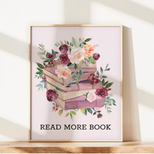 Affiche Livre aquarelle et citation de lecture de fleur de
