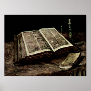 Affiche Livre biblique ouvert avec bougies - van Gogh