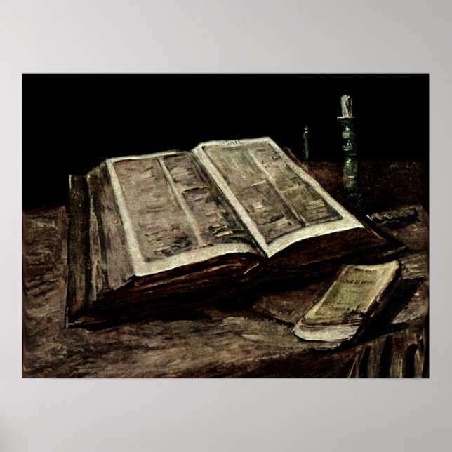 Affiche Livre biblique ouvert avec bougies - van Gogh (Devant)