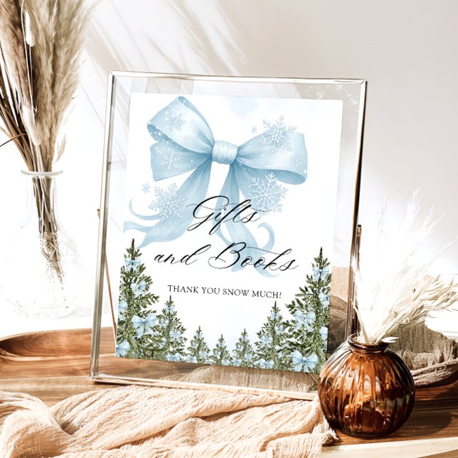 Affiche Livre cadeau Baby shower d'hiver Blue Bow (Créateur téléchargé)