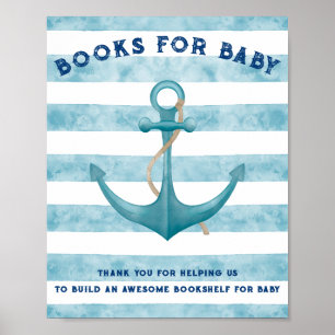 Affiche Livre de Baby shower bleu marine aquarelle