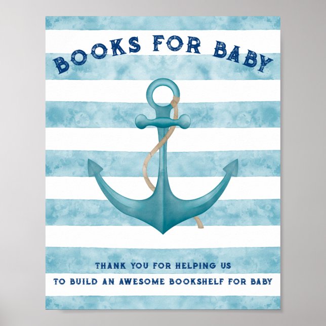 Affiche Livre de Baby shower bleu marine aquarelle (Devant)