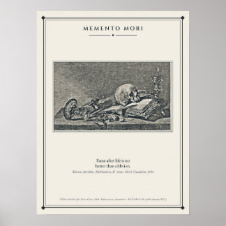 Affiche Livre de crâne et lampe à huile Vanitas Gravure