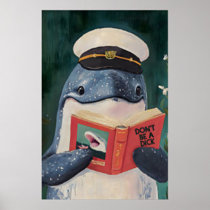 Affiche Livre de lecture de baleine fantaisiste - Animal l