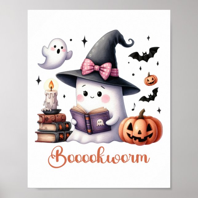 Affiche Livre de lecture de fantôme Coquette Bow Halloween (Devant)