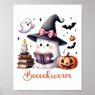 Affiche Livre de lecture de fantôme Coquette Bow Halloween