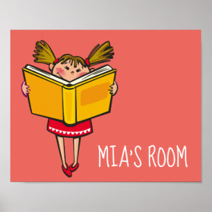 Affiche Livre de lecture de fille mignonne chambre filles