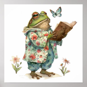 Affiche Livre de lecture de grenouille à lunettes Petit
