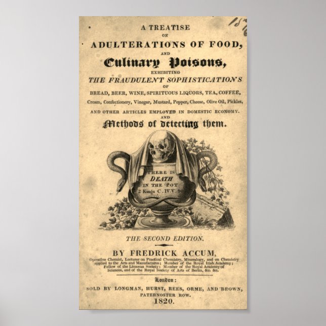 Affiche Livre de poisons culinaires de 1820 crâne antique (Devant)