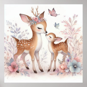 Affiche Livre d'histoire Bois Bébés Deer Love