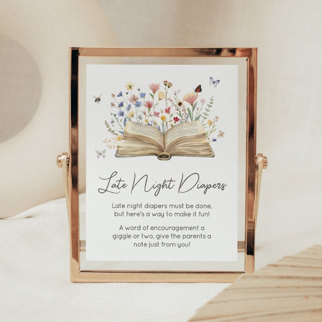 Affiche Livre d'Histoire Nouveau chapitre commence tard la (New Chapter Begins Storybook Baby Shower Late Night Diapers Sign)