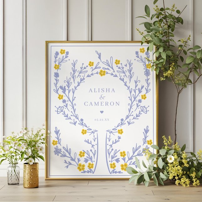 Affiche Livre d'invité Mariage de l'arbre d'empreintes de  (Framed Violet Fingerprint Tree Wedding Guest Book)