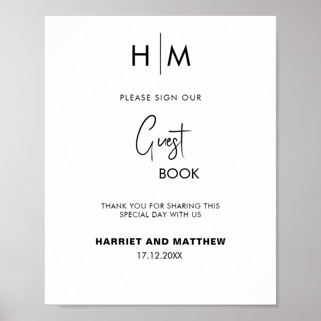 Affiche Livre d'invité mariage monogramme do-it-yourself (Devant)