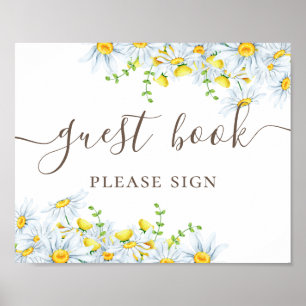 Affiche Livre d'or. Calligraphie de marguerite aquarelle m