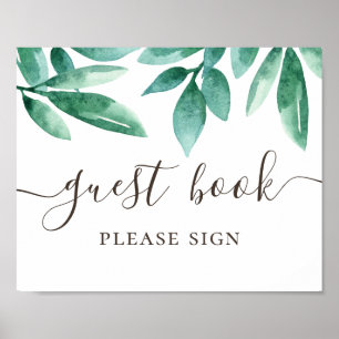 Affiche Livre d'or. Peinture aquarelle verdure mariage en 