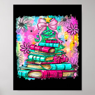 Affiche Livre lumières sapin de Noël enseignant bibliothéc