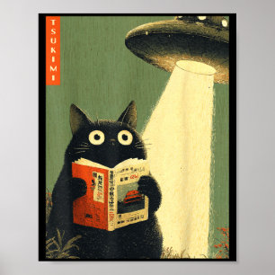 Affiche Livre vintage japonais chat amateurs d'ovni alien