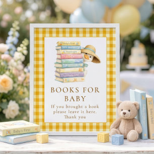 Affiche Livres à carreaux jaunes d'oie Signe Baby Shower
