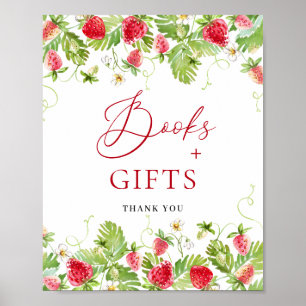 Affiche Livres à fraises à l'aquarelle tendance pour Baby