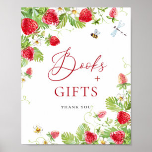 Affiche Livres à fraises à l'aquarelle tendance pour Baby