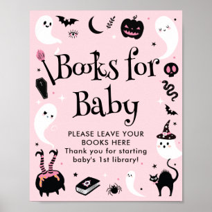 Affiche Livres Baby showers d'Halloween en noir rose pour 