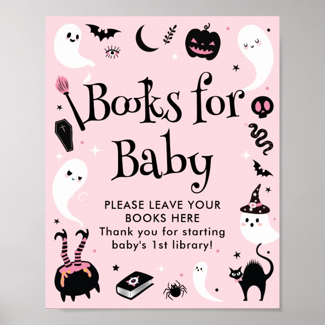 Affiche Livres Baby showers d'Halloween en noir rose pour  (Devant)
