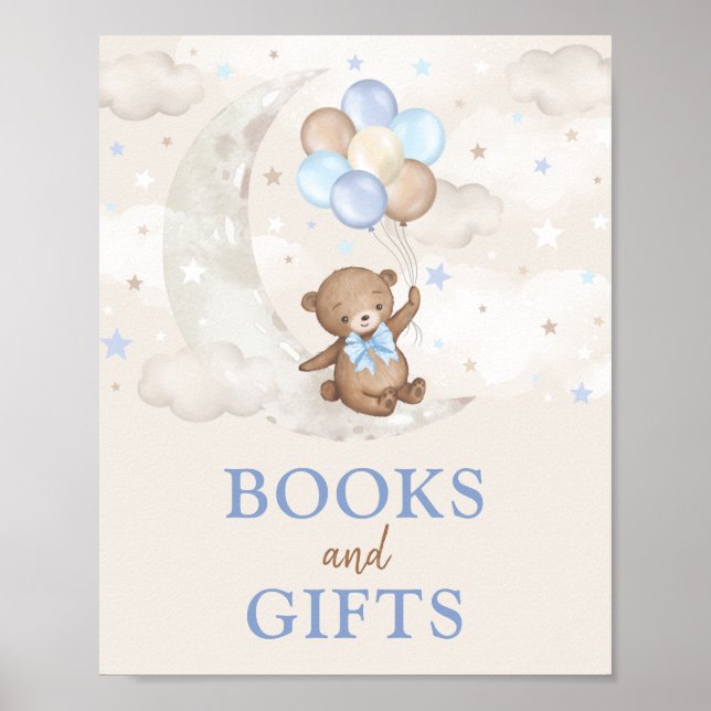 Affiche Livres & Cadeaux Lune Teddy Bear Bleu Brown Ballon (Devant)