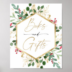 Affiche Livres cadeaux signe Noël rouge or baby shower