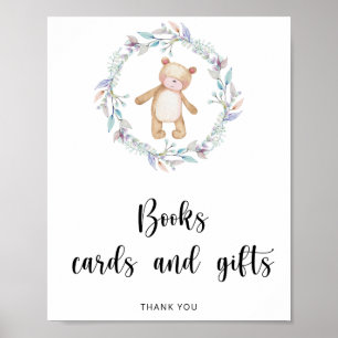 Affiche Livres cartes et cadeaux de petite fille ours