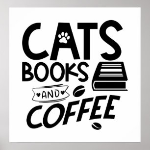 Affiche Livres Cats Café Amusant Lecture Bookworm Cute Cat