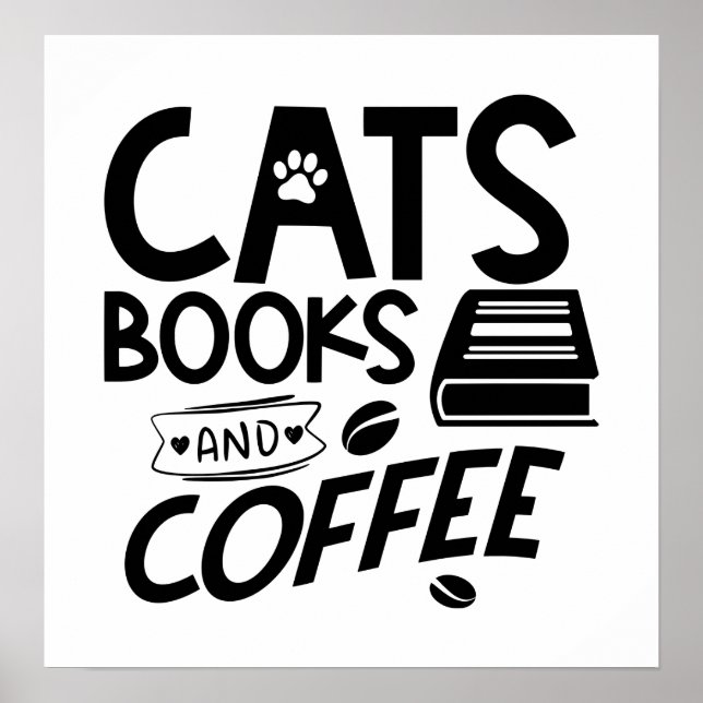 Affiche Livres Cats Café Amusant Lecture Bookworm Cute Cat (Devant)