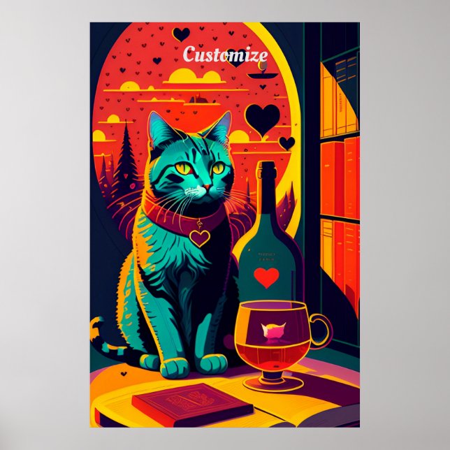 Affiche Livres Chat Sunset Et Vin (Devant)