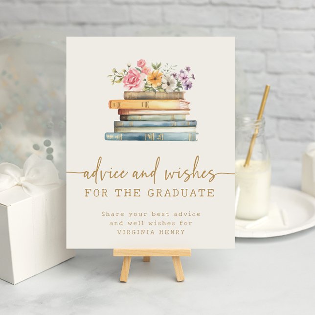 Affiche Livres Conseils Pour Diplômés (Floral Books Advice and Wishes For Graduate Poster by Painted Paperie
)