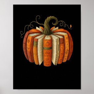 Affiche Livres d'automne Citrouille Lecture Rétro Hallowee