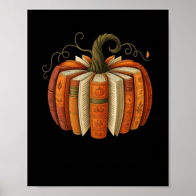 Affiche Livres d'automne Citrouille Lecture Rétro Hallowee (Devant)