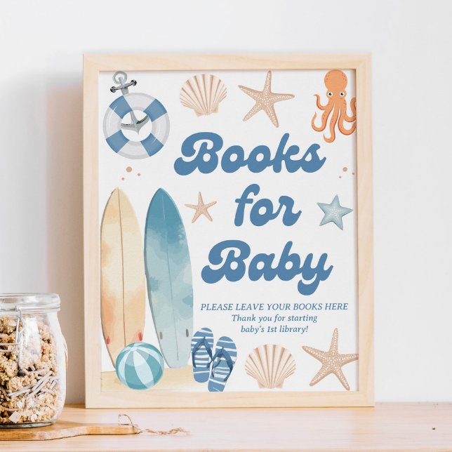 Affiche Livres de Baby shower Beach Coastal pour bébé (Créateur téléchargé)