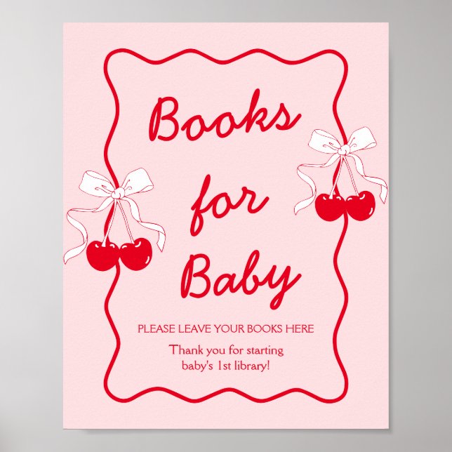 Affiche Livres de Baby Shower Bow Cherry pour Bébé (Devant)