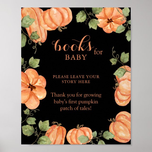 Affiche Livres de Baby shower Citrouille de la chute noire (Devant)