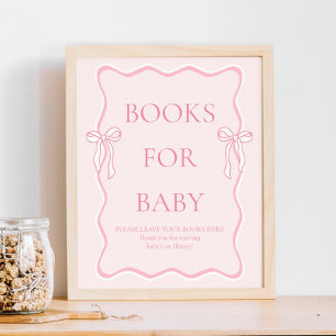 Affiche Livres de Baby shower pour bébé avec Bow rose