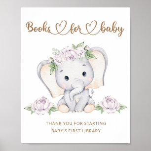 Affiche Livres de baby shower pour bébé éléphant