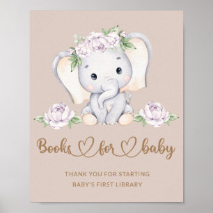 Affiche Livres de baby shower pour bébé éléphant