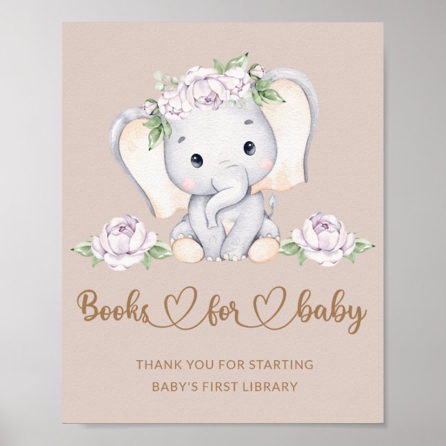 Affiche Livres de baby shower pour bébé éléphant (Devant)