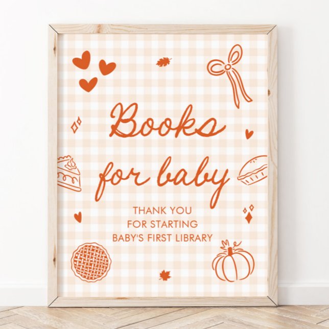 Affiche Livres de douche pour bébé Cutie Pie d'automne pou (Fall Cutie Pie Baby Shower Books for Baby Game Sign)
