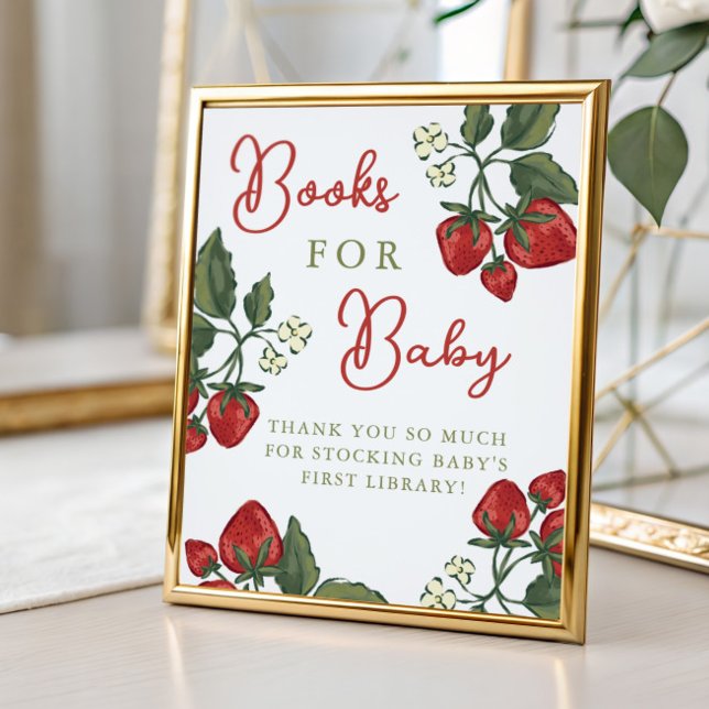 Affiche Livres de Fête de Naissance Bébé Fraise pour Bébé (Créateur téléchargé)